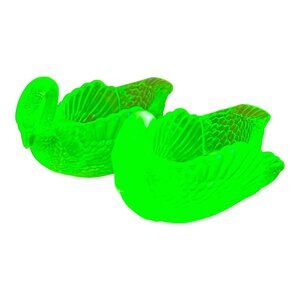 BOYD Swan Uranium Vaseline Glass Open Salt Cellar 3” UV Green Glow Bird Lot of 2